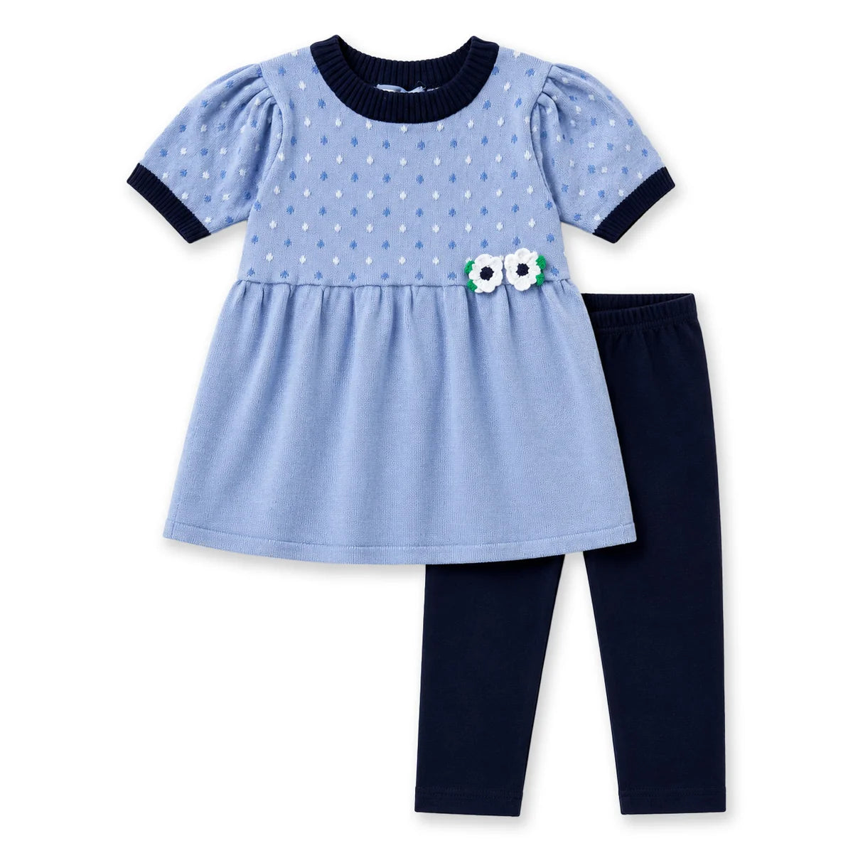 Florence Eiseman Polka Dot Sweater Tunic Set with Flowers
