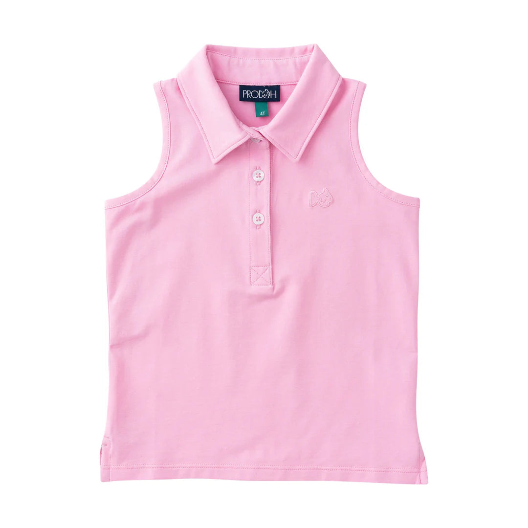 Prodoh Girls' Sleeveless Solid Cotton Polo-Pink Frosting
