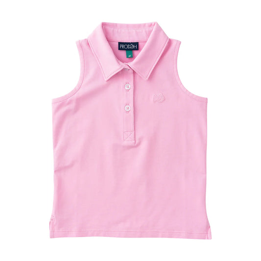 Prodoh Girls' Sleeveless Solid Cotton Polo-Pink Frosting