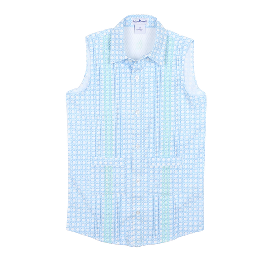 BlueQuail Guayabera - Blue Cane Lattice Sleeveless Dress