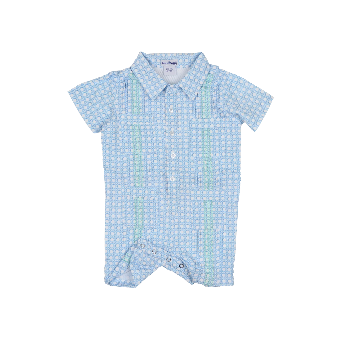 BlueQuail Guayabera - Blue Cane Lattice Short Sleeve Romper