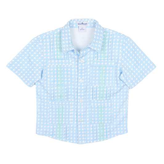 BlueQuail Guayabera - Blue Cane Lattice Short Sleeve Shirt