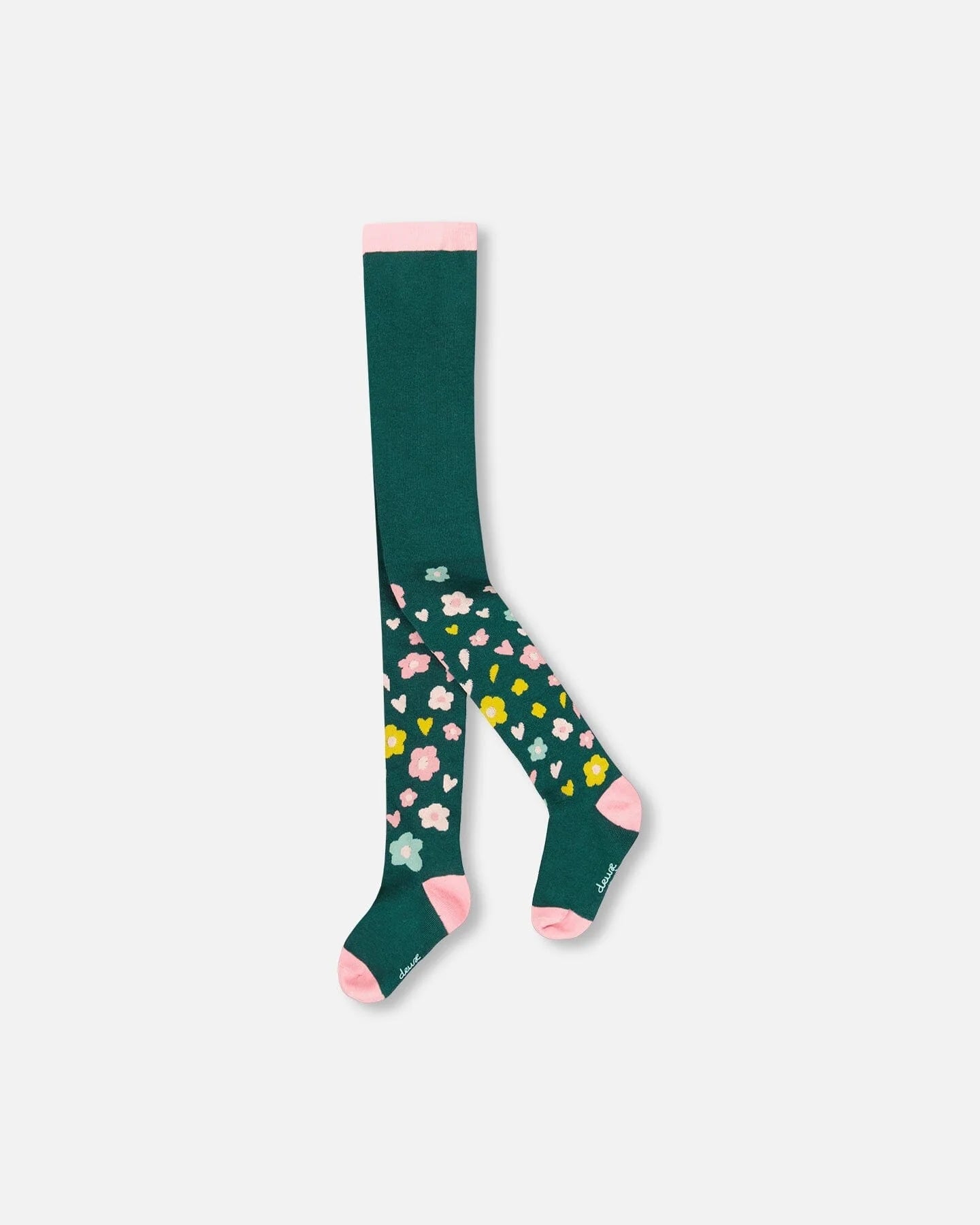 Knit Tights Dark Green With Flower Motifs