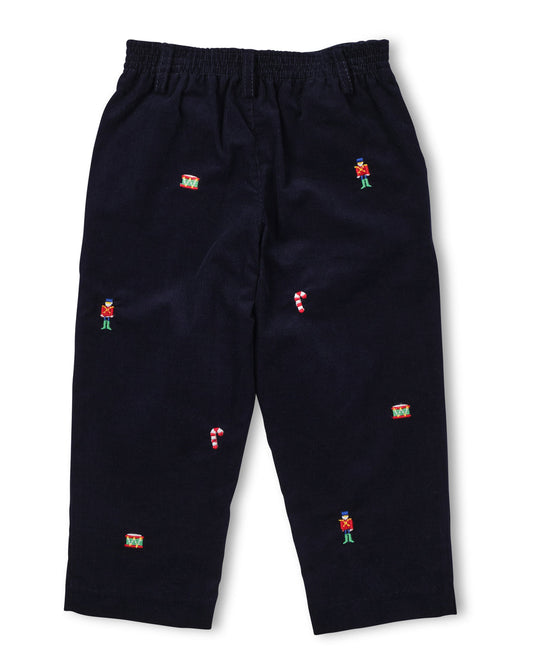 Corduroy Fake Fly Pant with Allover Embroidery