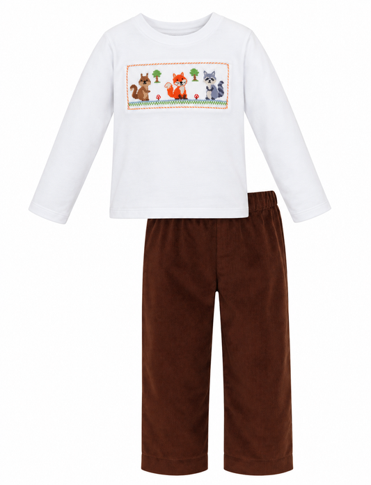 Anavini Forest Animals Knit Shirt with Brown Corduroy