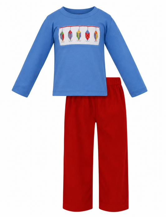 Anavini Trouts Knit Shirt with Red Corduroy