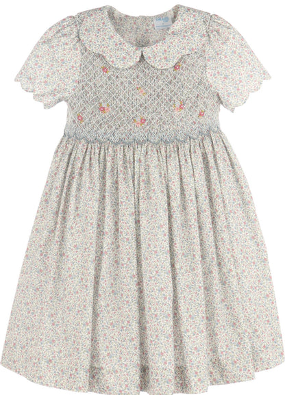 Luli & Me Fall Blossom Smocked Dress, Blue