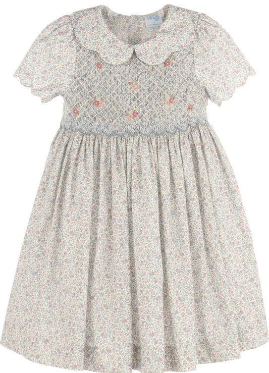 Luli & Me Fall Blossom Smocked Dress, Blue