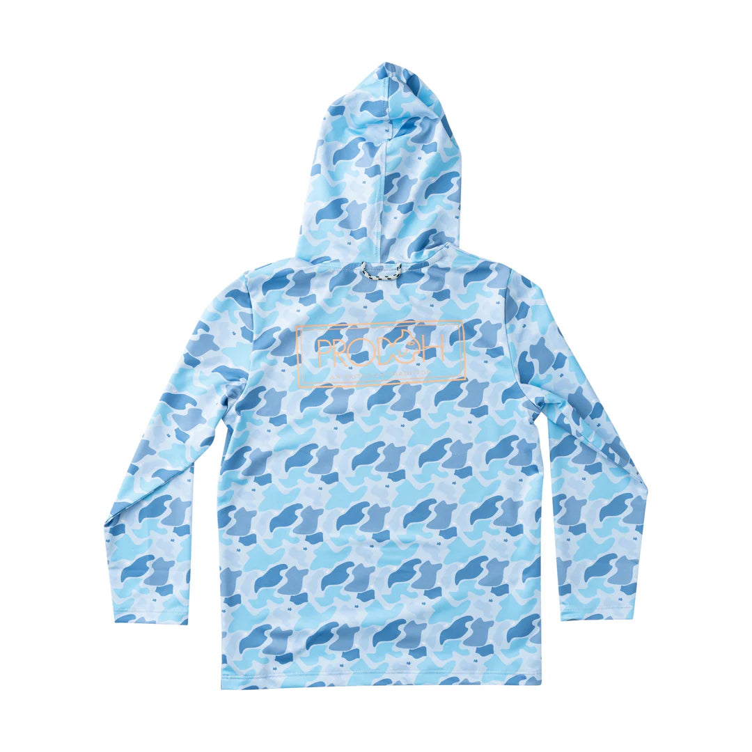 Prodoh Kid's Pro Performance Hoodie T-shirt – Blue Camo Logo Print