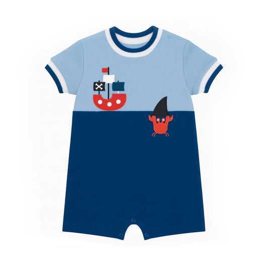 Florence Eiseman Knit Shortall With Pirate Ship & Crab