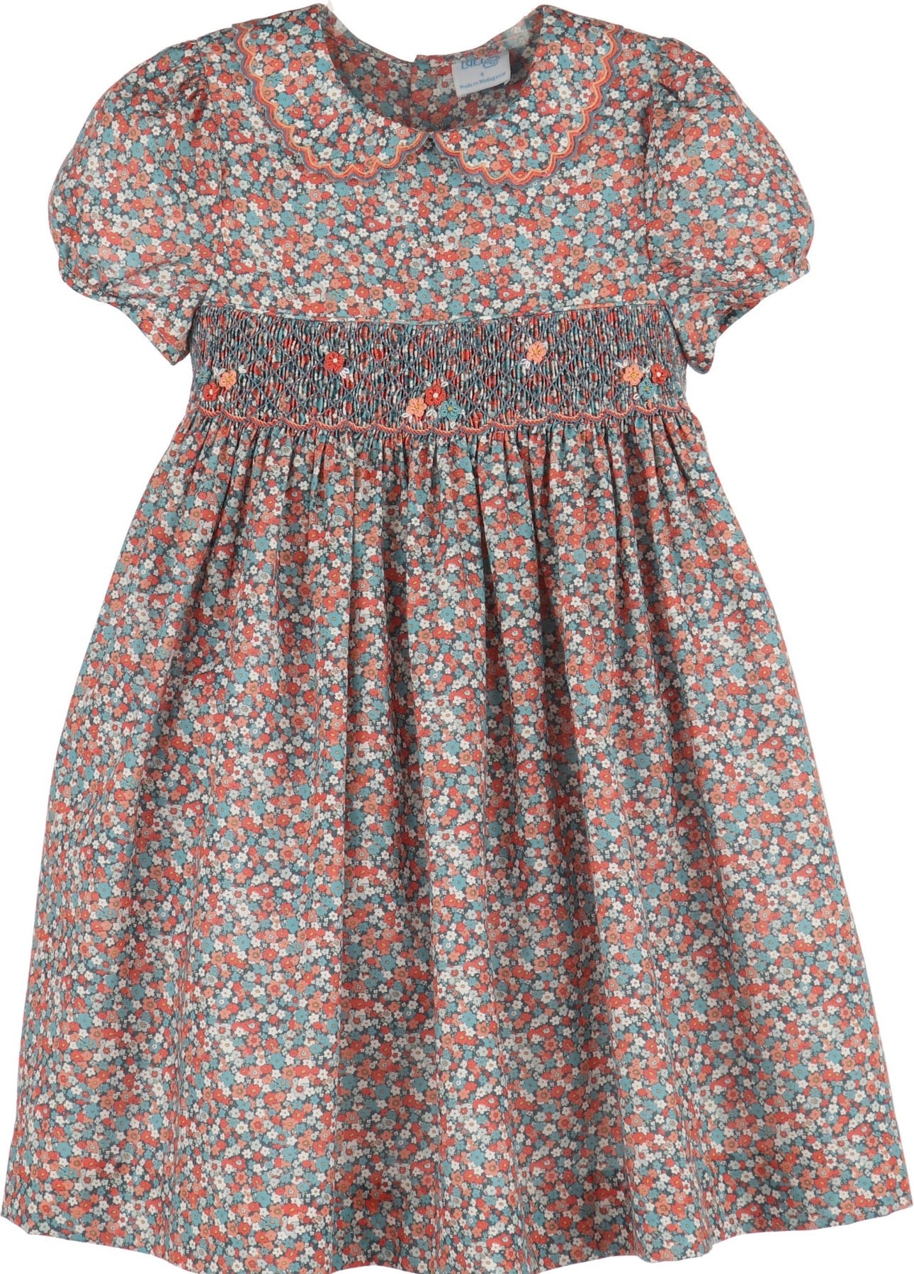 Luli & Me Floral Vintage Dress, Blue