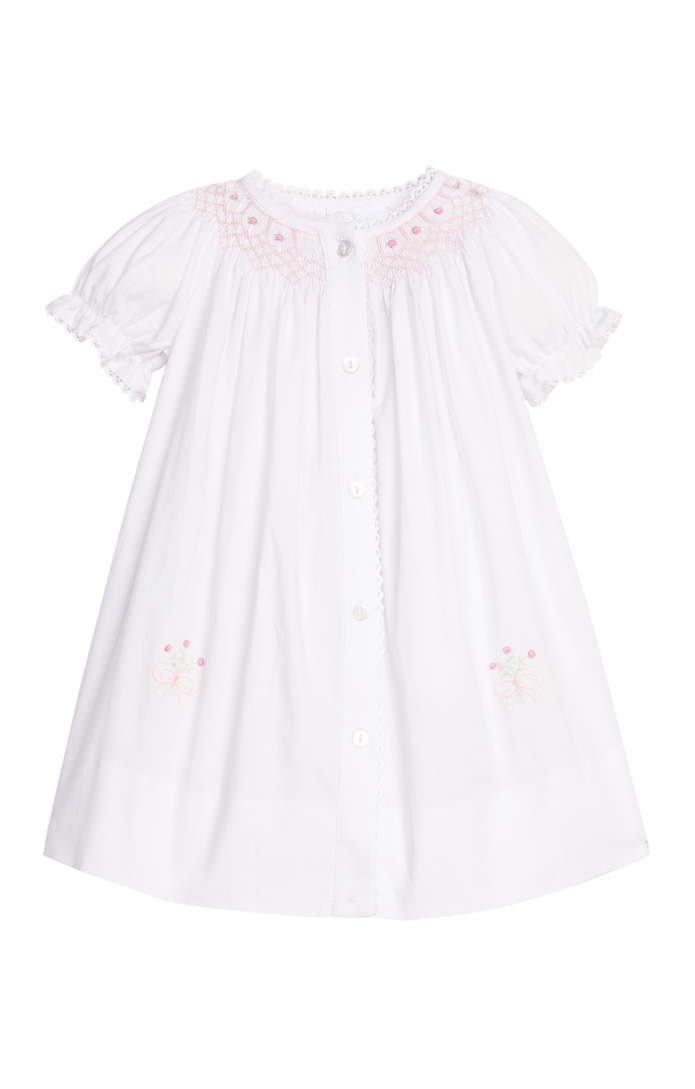 Little English Smocked Heirloom Gown - Pink Roses