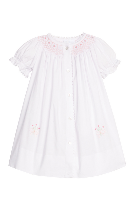 Little English Smocked Heirloom Gown - Pink Roses