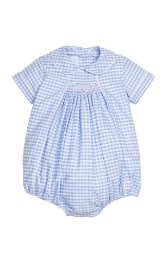 Little English boys chest smocked bubble in Mayfair gingham