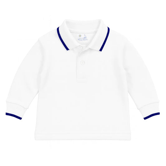 Florence Eiseman Long Sleeve Polo With Navy Tipping