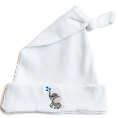 Jacaranda Living Knotted Baby Hat, Combed Cotton, Embroidered