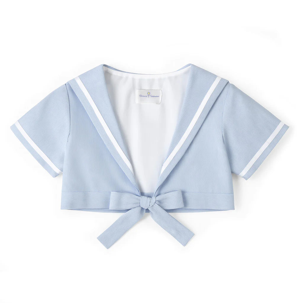 Florence Eiseman blue pincord girls jacket with white trim and front tie
