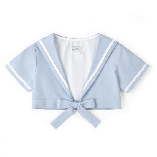 Florence Eiseman blue pincord girls jacket with white trim and front tie
