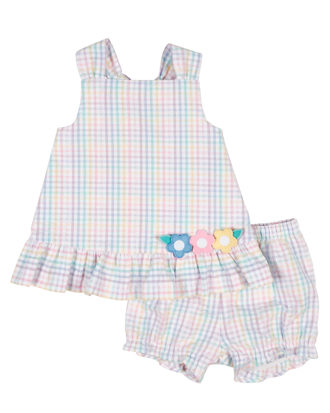 Florence Eiseman Plaid Seersucker Dress And Bloomer With Flowers