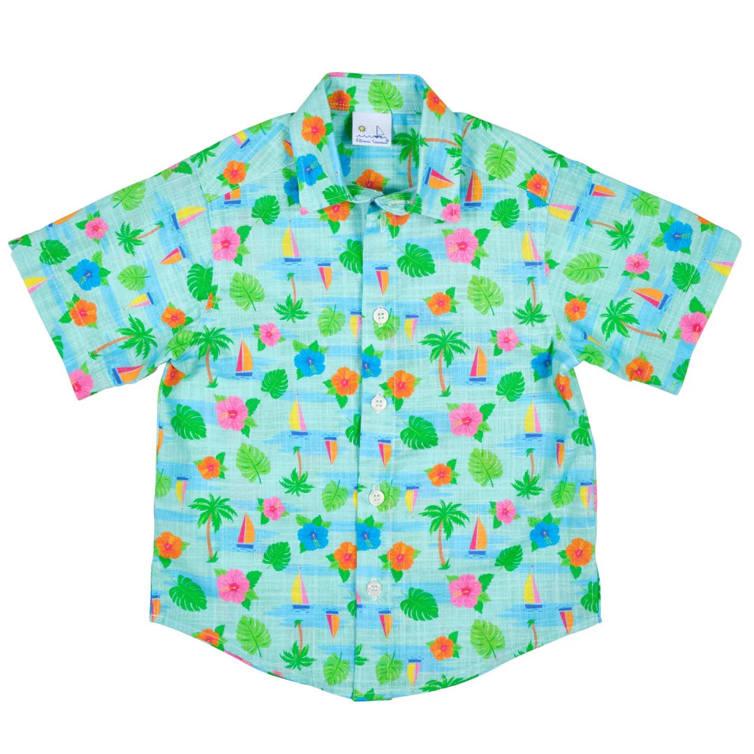 Florence Eiseman Printed Linen-Look Camp Shirt