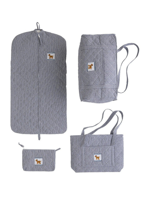 Little English quilted luggage set navy seersucker boys travel bags
