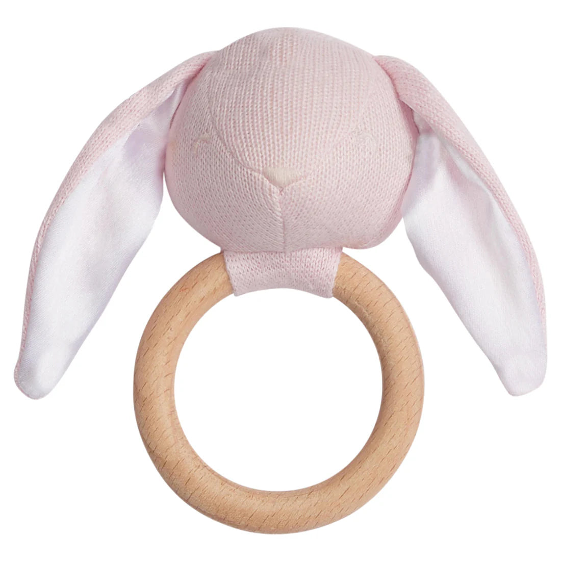 Little English bunny baby rattle with wooden ring pink