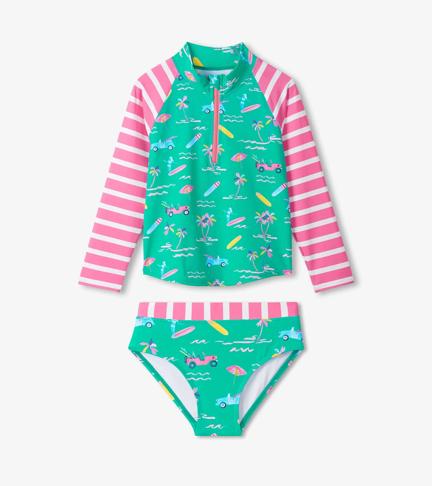 Hatley Girls Tropical Long Sleeve Two-Piece Rashguard Swimsuit