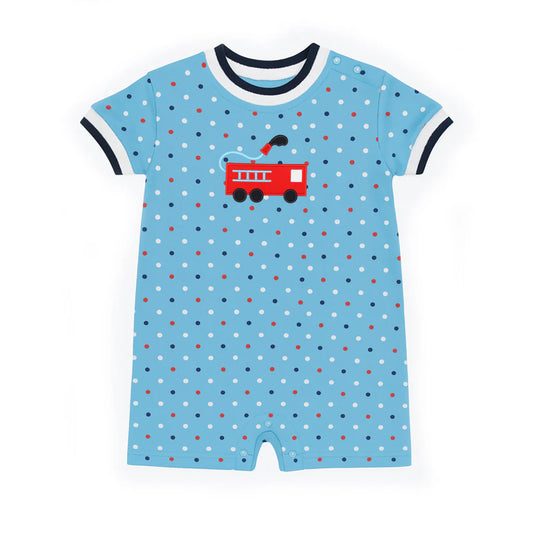 Florence Eiseman Printed Knit Shortall with Firetruck