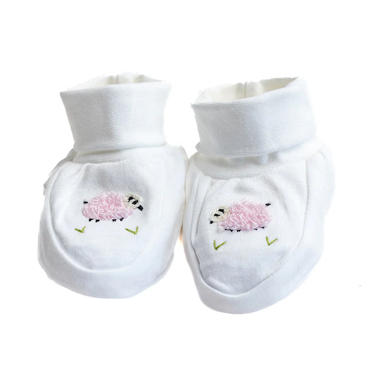 Jacaranda Living Baby Booties, Combed Cotton Embroidered