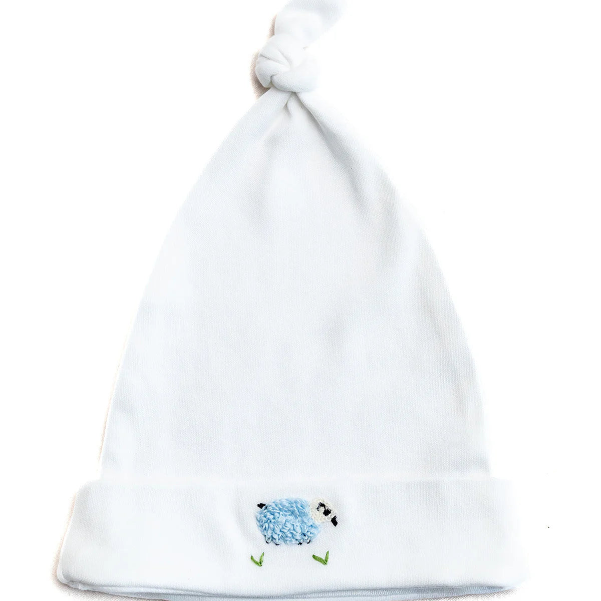 Jacaranda Living Knotted Baby Hat, Combed Cotton, Embroidered