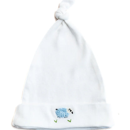 Jacaranda Living Knotted Baby Hat, Combed Cotton, Embroidered