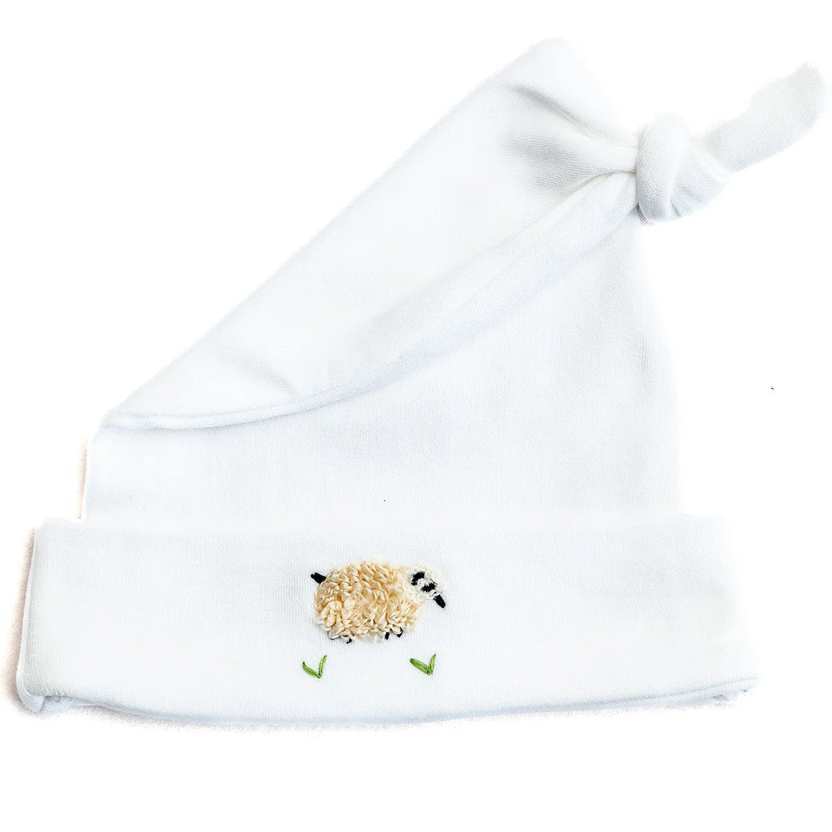 Jacaranda Living Knotted Baby Hat, Combed Cotton, Embroidered