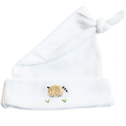 Jacaranda Living Knotted Baby Hat, Combed Cotton, Embroidered
