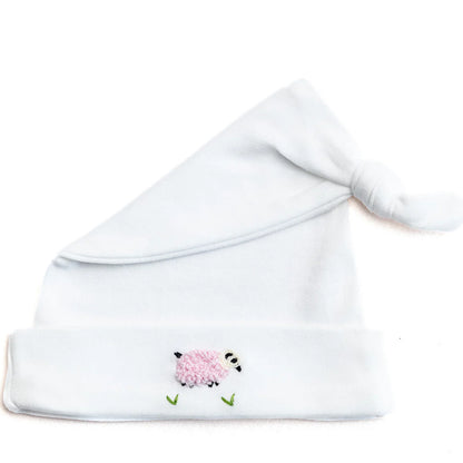 Jacaranda Living Knotted Baby Hat, Combed Cotton, Embroidered