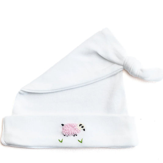 Jacaranda Living Knotted Baby Hat, Combed Cotton, Embroidered