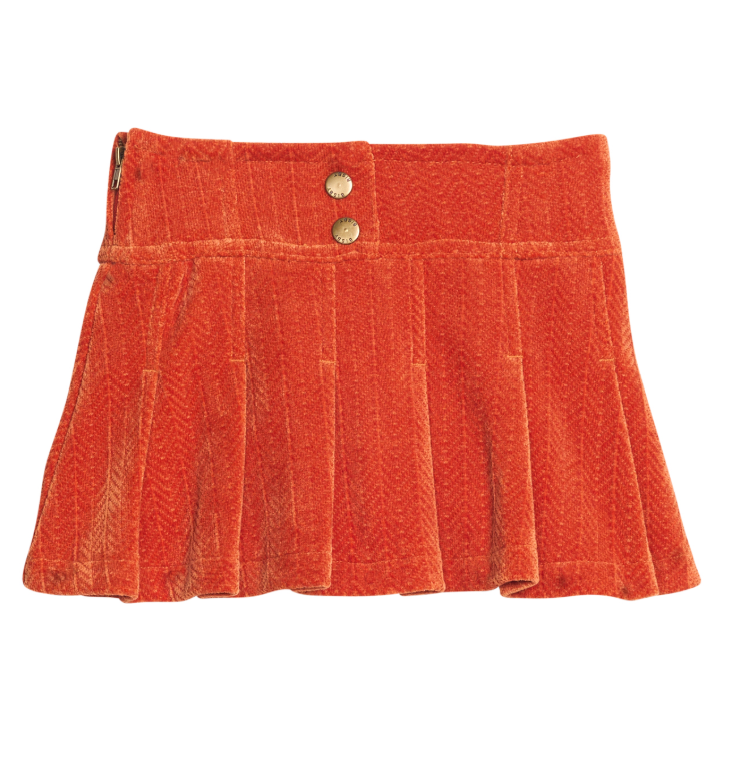 Bisby Pleated Skort- Rust Herringbone Corduroy