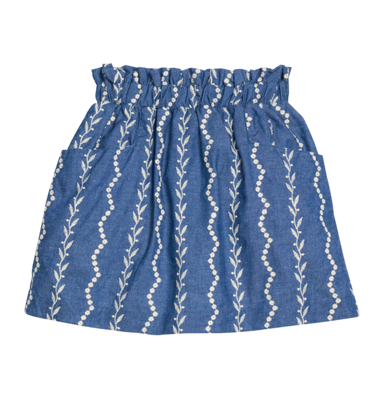 Bisby Portofino Skirt with Pockets- Chamonix Chambray Embroidered