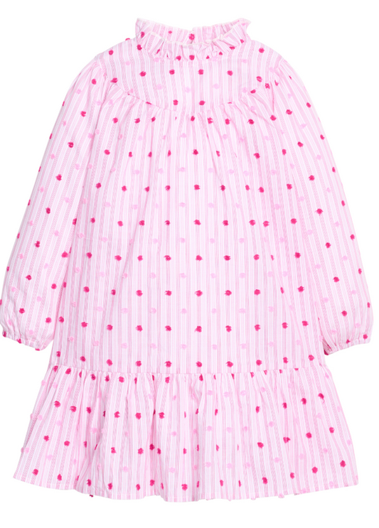 Bisby Jody Dress- Magenta Clip Dot Stripe