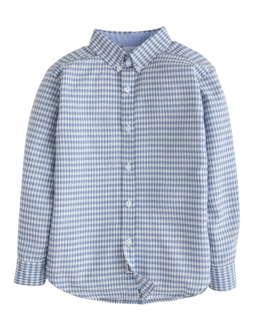 Little English Button Down Shirt - Gray Blue Gingham