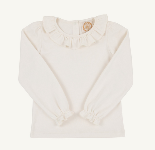 The Beaufort Bonnet Company Long Sleeve Ramona Ruffle Shirt - Onesie-Palmetto Pearl