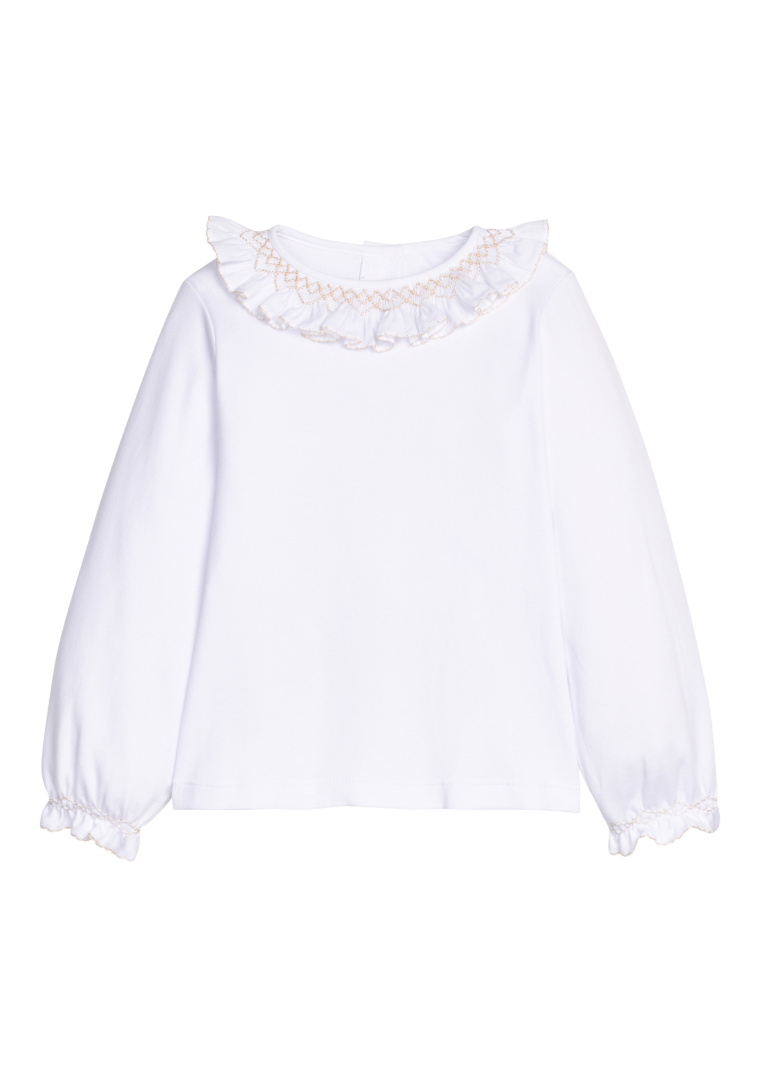 Little English Smocked Madeline Blouse, Ivory and White