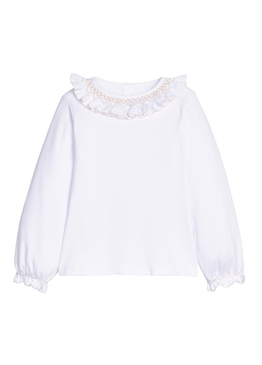Little English Smocked Madeline Blouse, Ivory and White