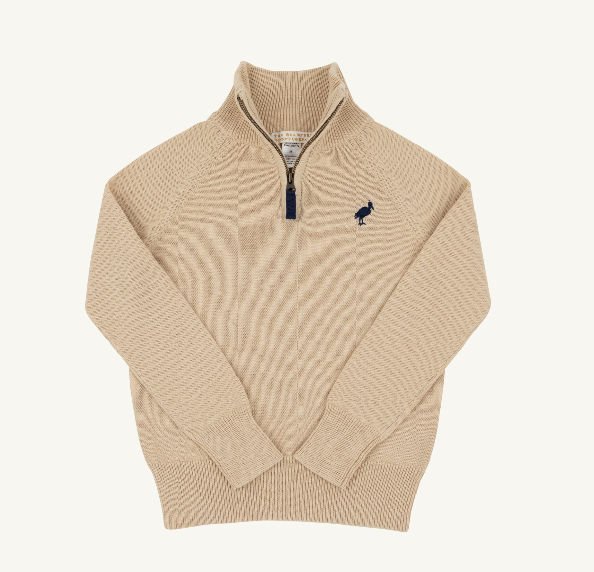 The Beaufort Bonnet Company Hayden Half Zip Sweater Keeneland Khaki/Nantucket Navy