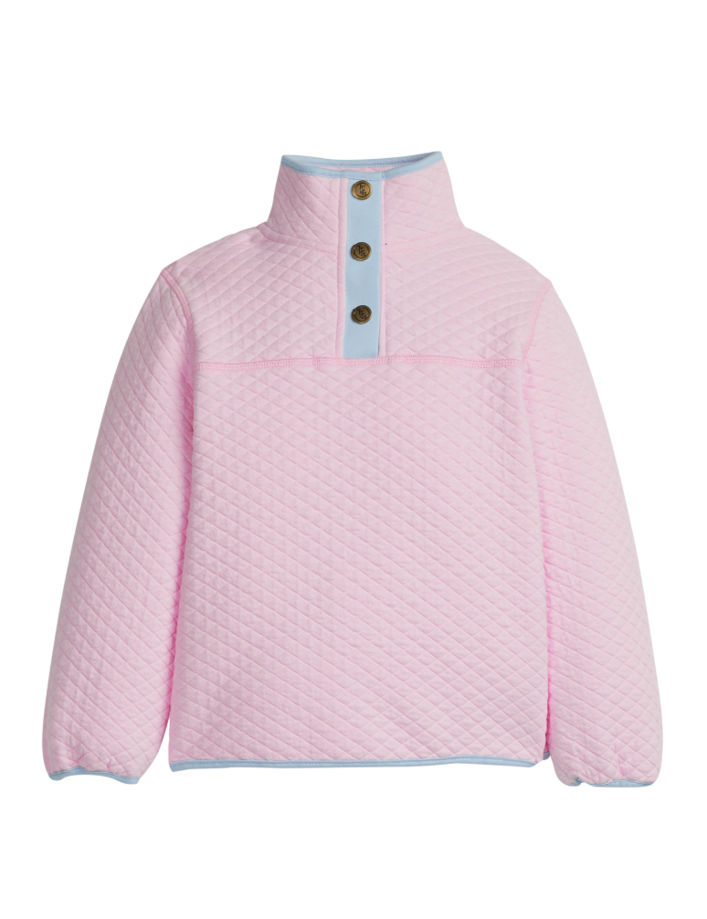 Little English Classic Quilted Pullover -  Light Pink with Light Blue