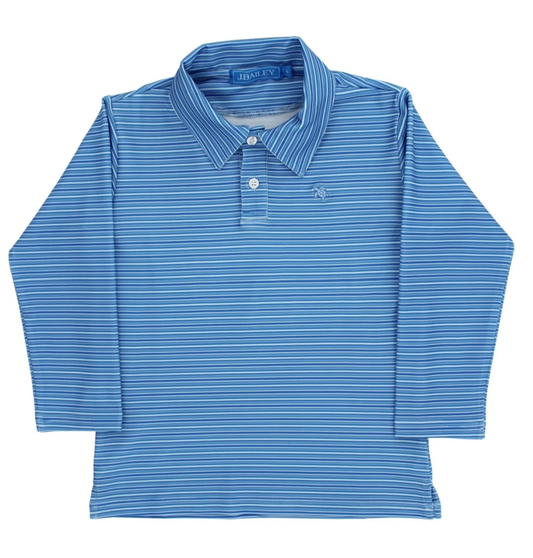 Bailey Boys Performance Harry Long Sleeve Polo - Atlantic Blue