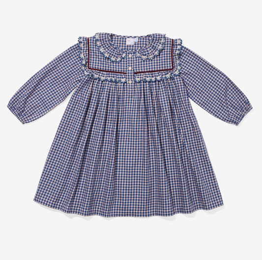 Sara Dress, Marine Tiny Check