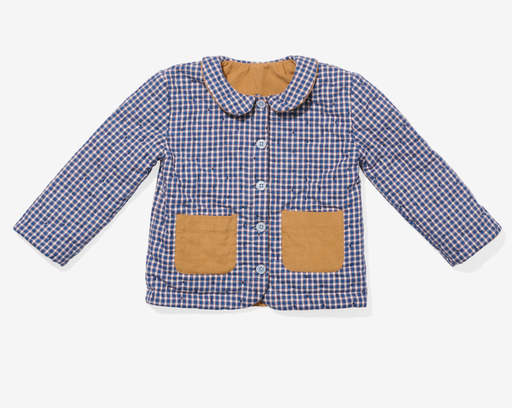 Oso & Me Reversible Quilted Jacket, Marine Tiny Check