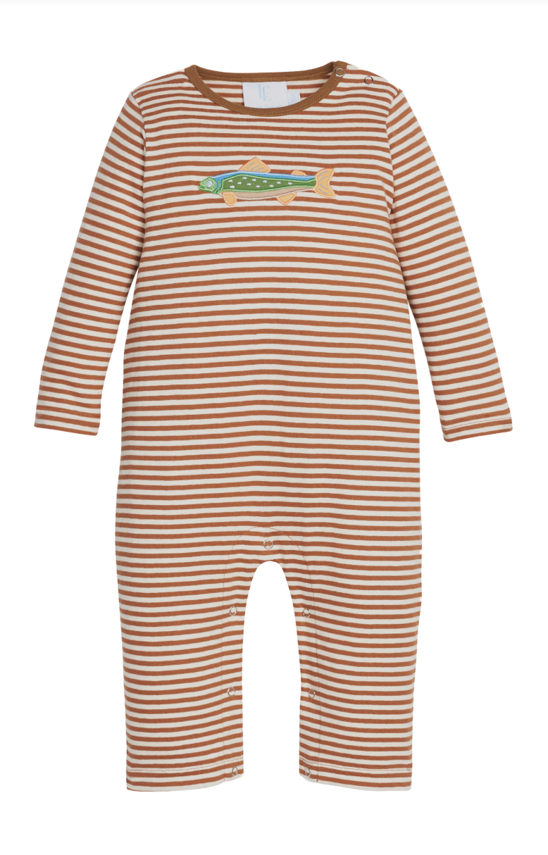 Little English Applique Romper - Brook Trout