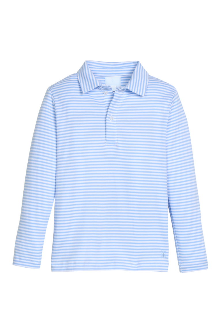 Little English Long Sleeve Polo- Light Blue Stripe