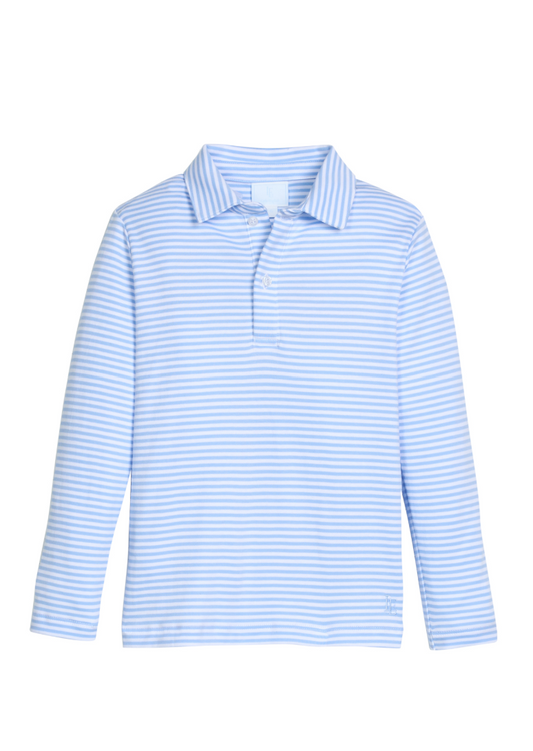 Little English Long Sleeve Polo- Light Blue Stripe